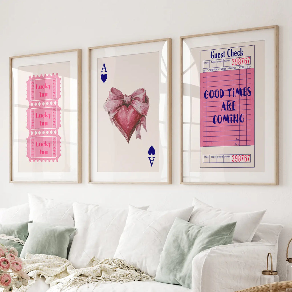 Preppy Pink Girly Poster Set of 3 Wall Art Decor