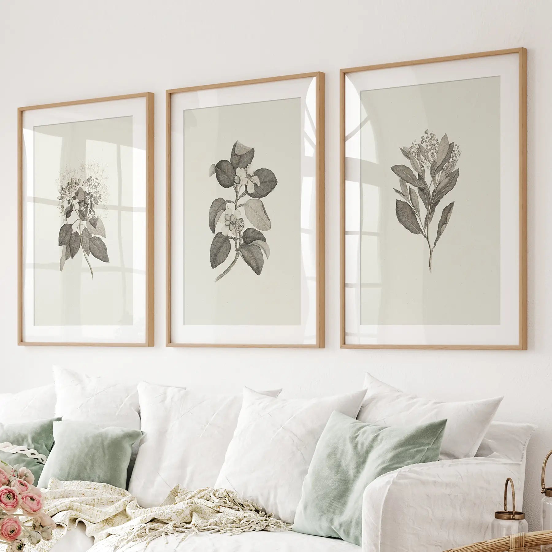 Antique Floral Prints 3 Piece Wall Art Decor