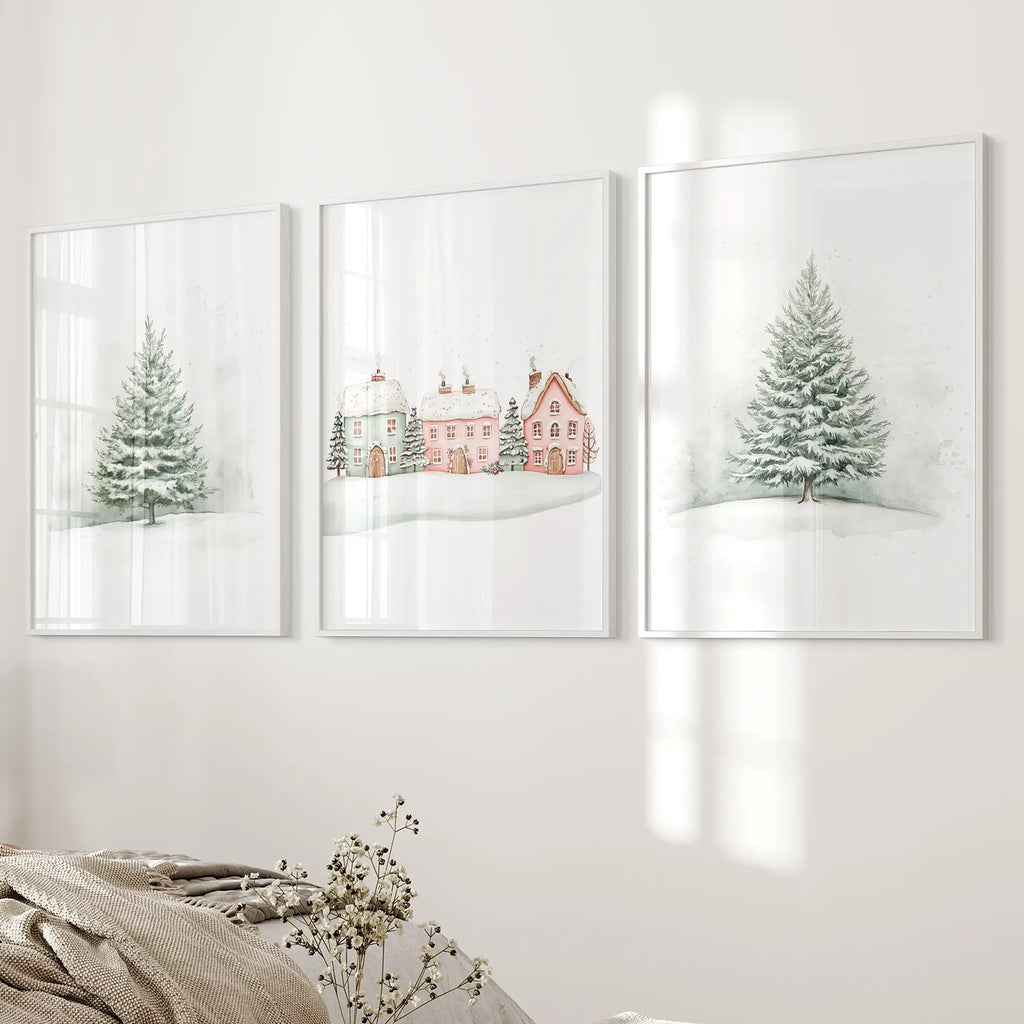 Winter Evergreen Tree Xmas Decor Wall Art Posters