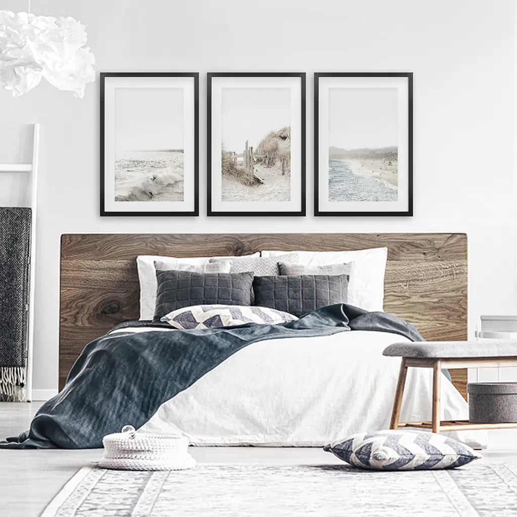 3 Piece Coastal Landscape. Waves, Surfers, Beach Pathway