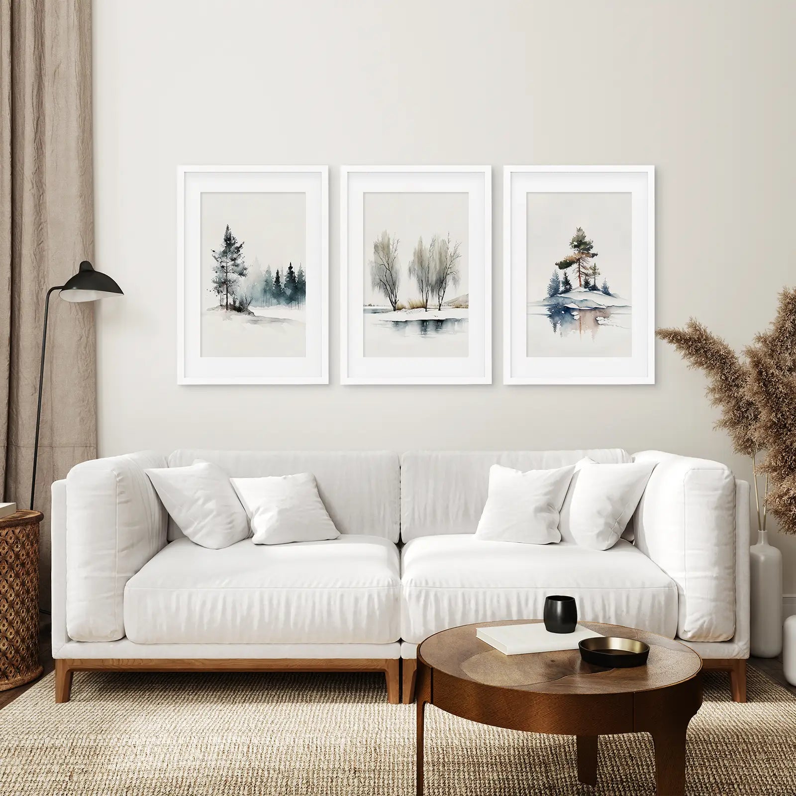 Winter Nature Set of 3 Wall Art Pine Forest Decor