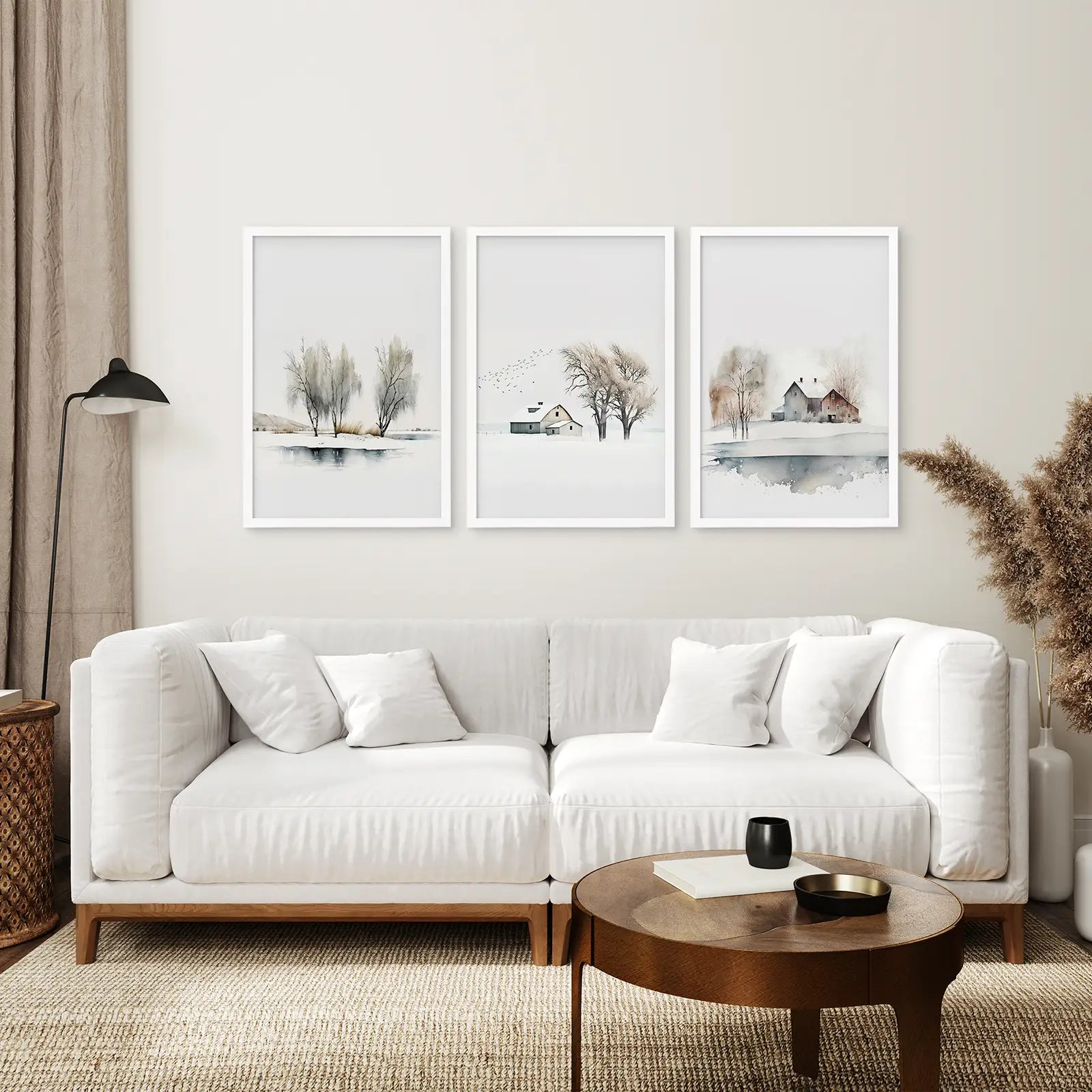 Winter Farm Tree Watercolor Wall Art Poster Set