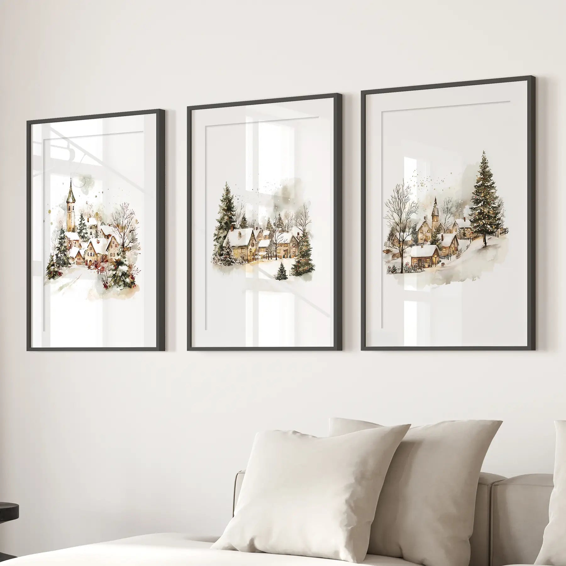 Vintage Snowy Christmas Set of 3 Wall Decor Prints