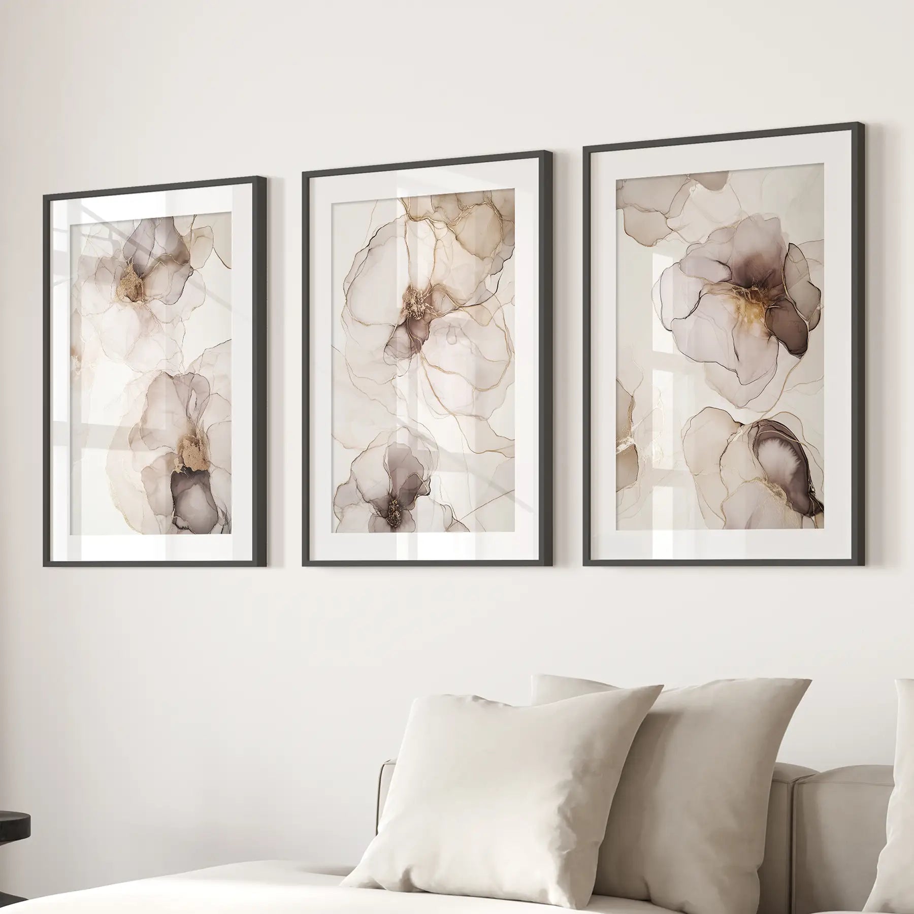 Watercolor Floral Abstract. Modern 3 Piece Wall Decor