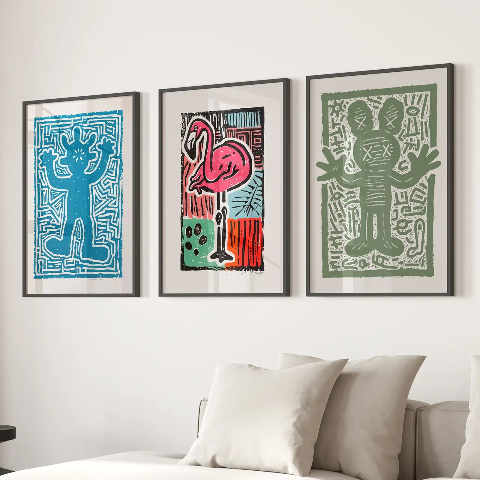 Colorful Trendy Groovy Wall Art. Poster Set Decor