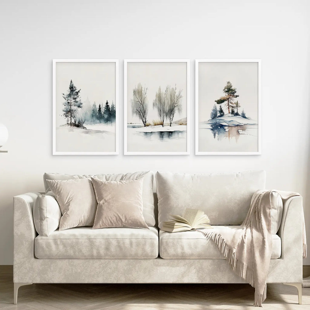 Winter Nature Set of 3 Wall Art Pine Forest Decor