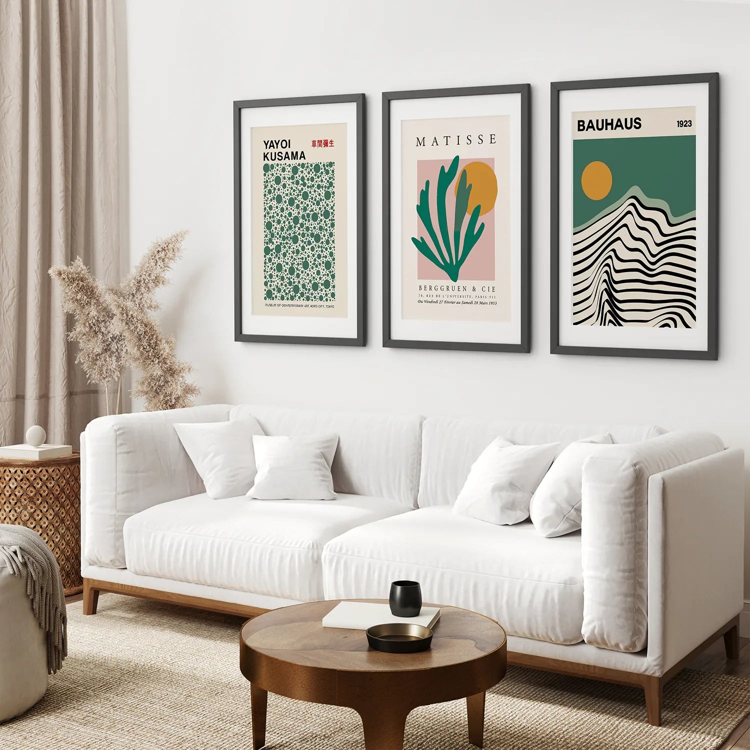 Sage Green Set of 3 Prints. Bauhaus, Kusama, Matisse Style
