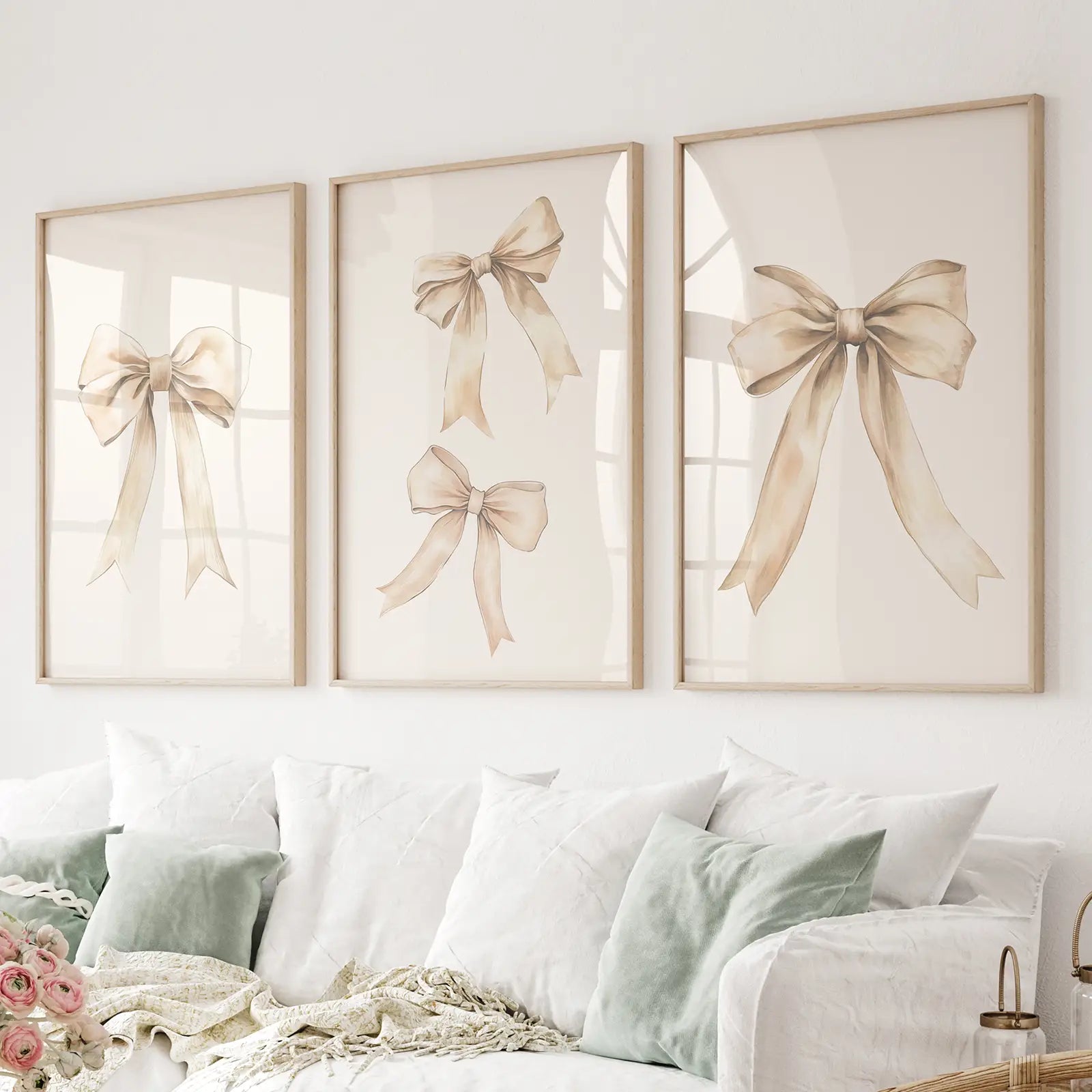 Trendy Aesthetic Bows Nursery Wall Art Set Poster