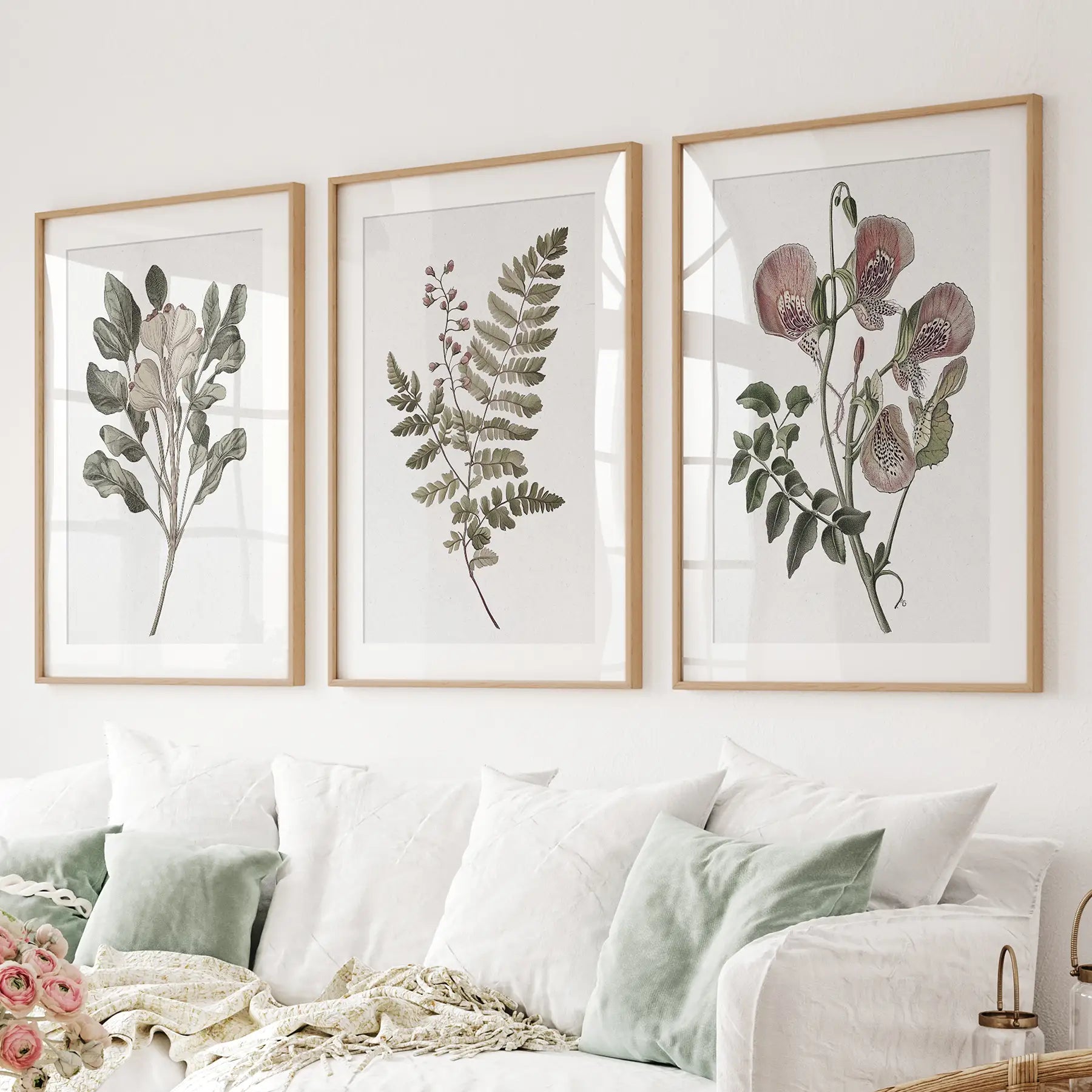 Floral Plant Vintage Decor. Botanical Neutral Art