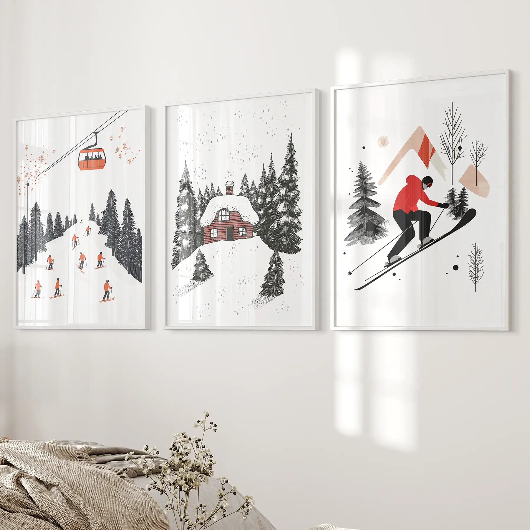 Alpine Skiing Winter Set of 3 Prints Home Wall Art