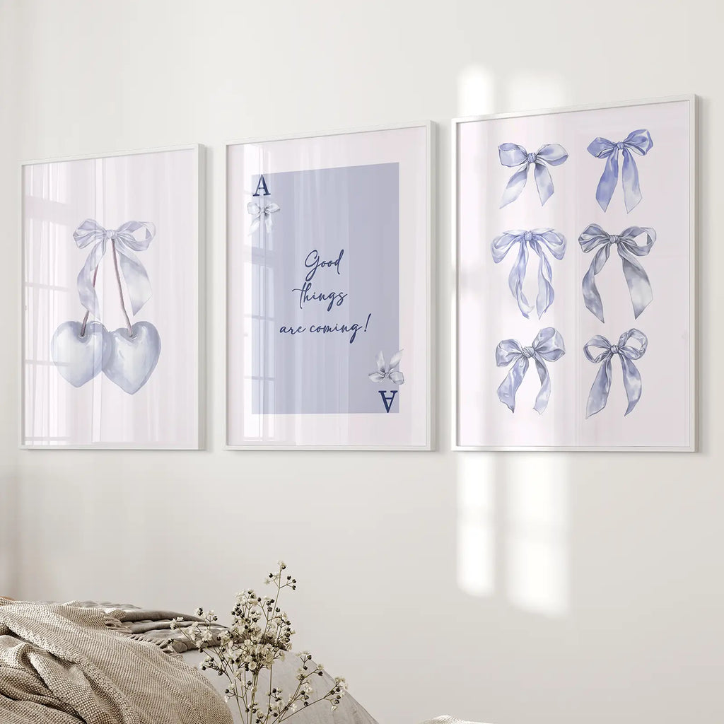 Trendy Blue Bows Preppy Poster Girly Decor Art Set