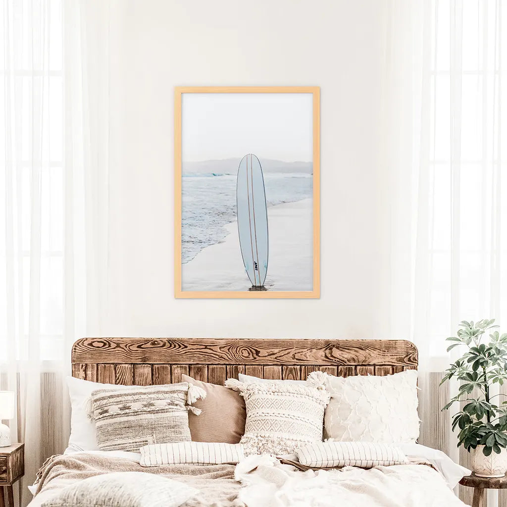 Blue Surfboard Print. Ocean Beach Wall Art