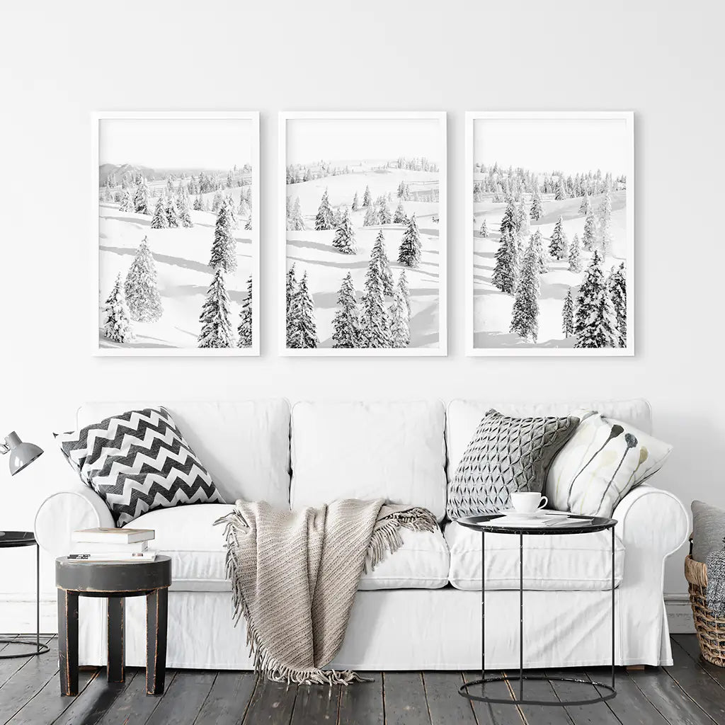 3 Piece Black White Nordic Winter Forest Wall Art Set