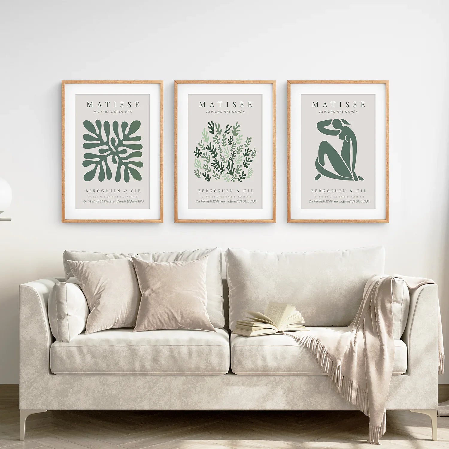 Matisse set of 3 Sage Green Wall Art Prints