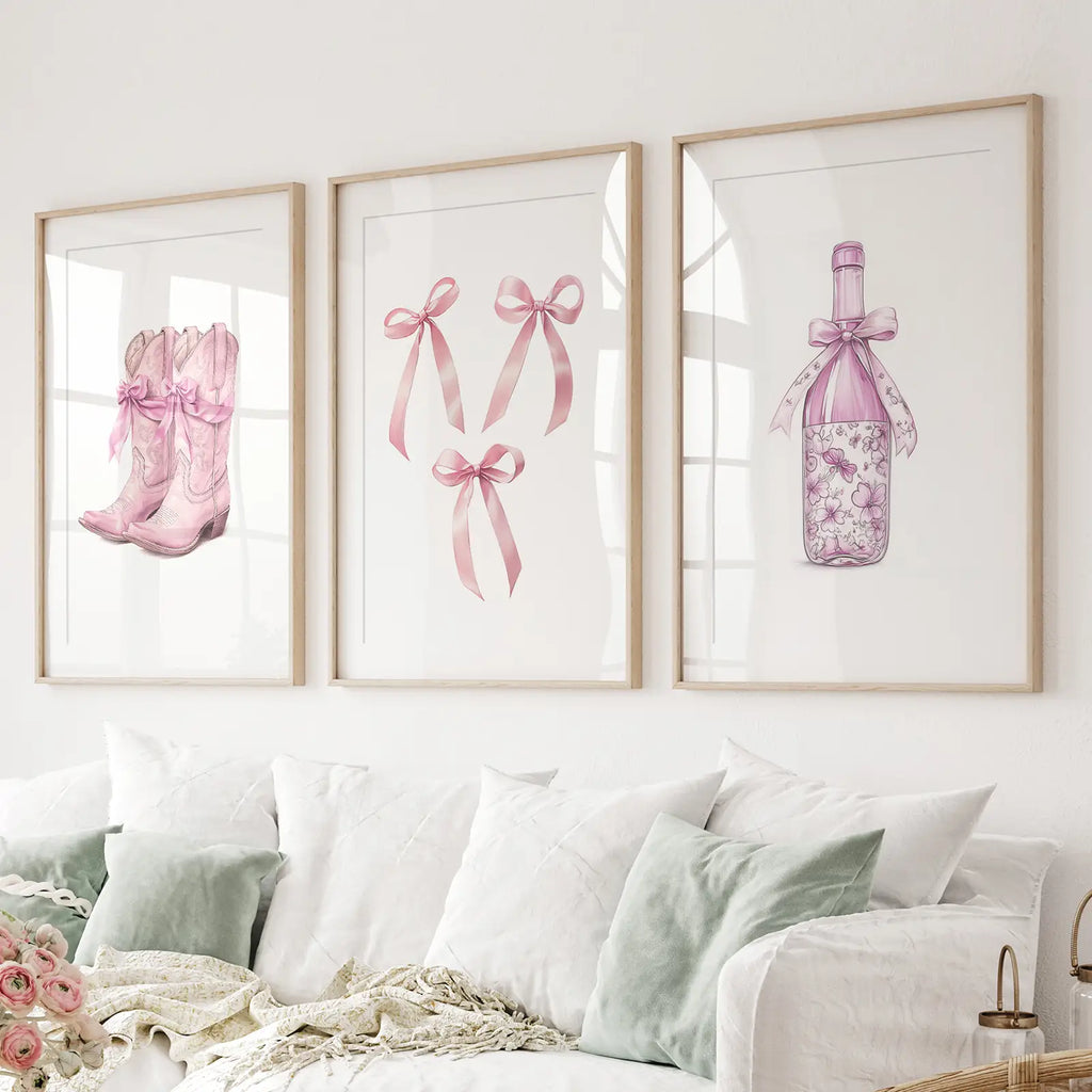 Trendy Pink Wall Art Prints Preppy Room Decor Set