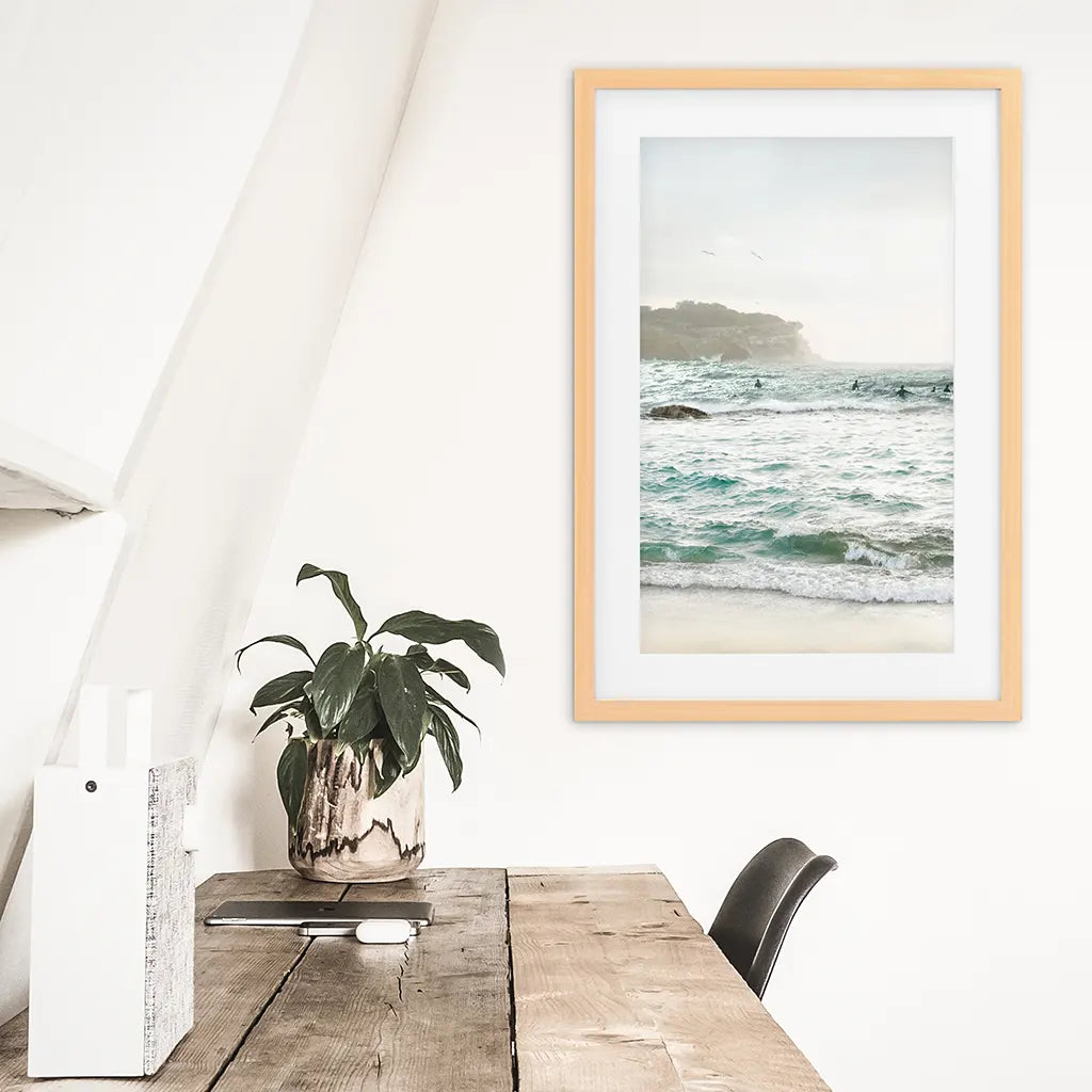 Nautical Coastline Photo. Ocean Waves and Rocks Print