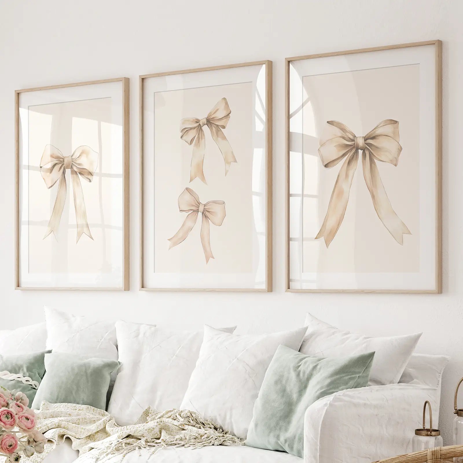 Trendy Aesthetic Bows Nursery Wall Art Set Poster