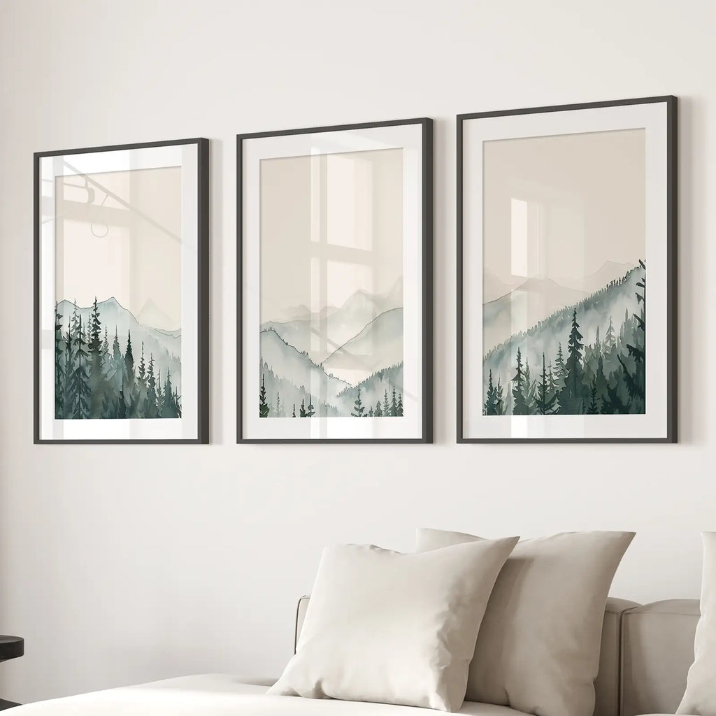Set of 3 Mountain Forrest Decor Prints Wall Art