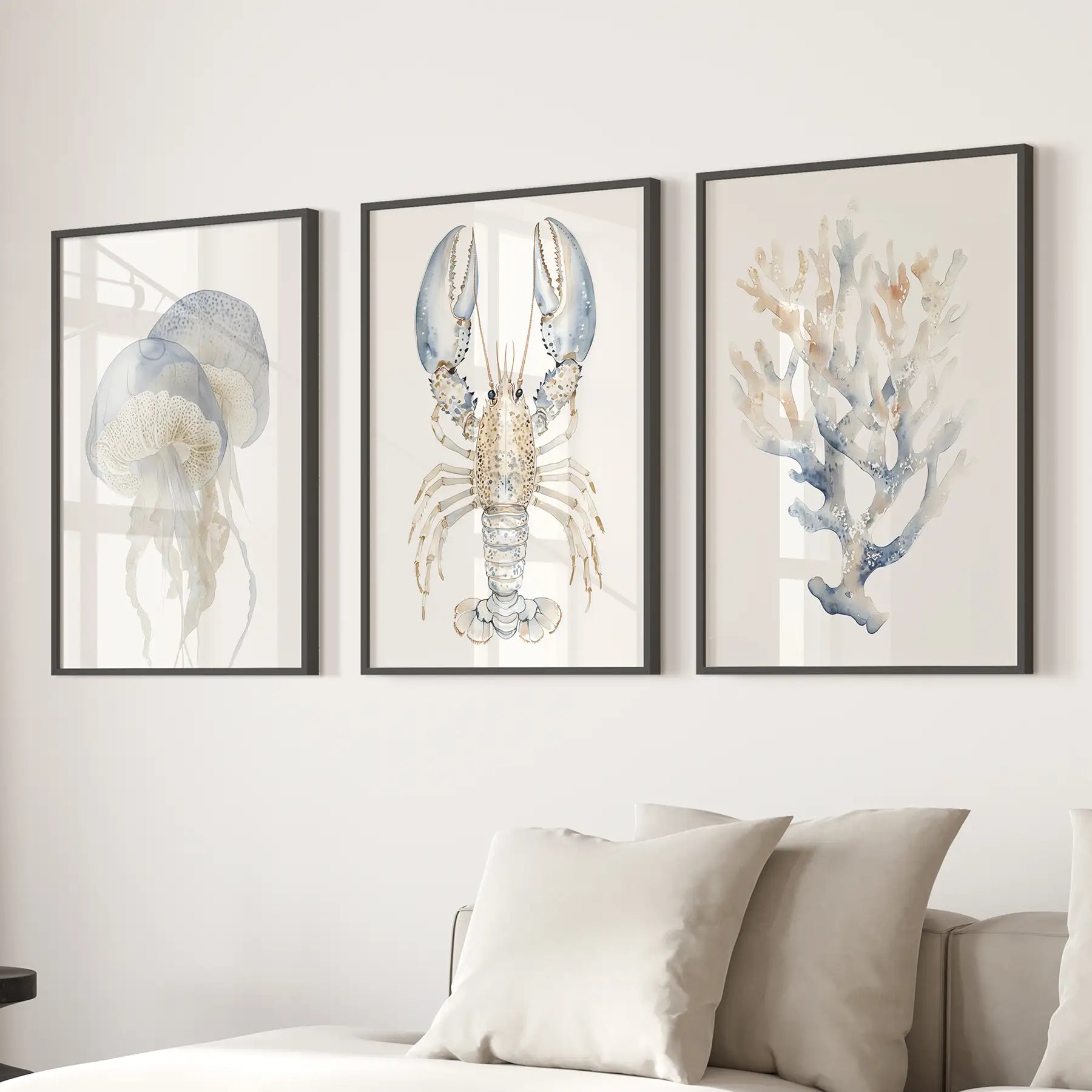 Ocean Animal Prints. Jellyfish, Lobster, Corals Wall Art