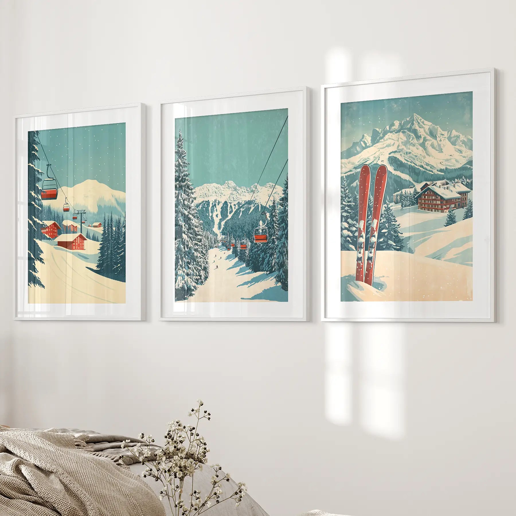 Vintage Winter Landscape Ski Wall Art Decor Print
