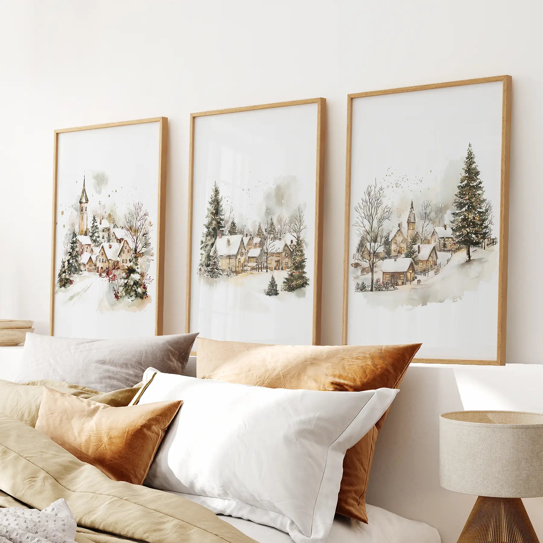 Vintage Snowy Christmas Set of 3 Wall Decor Prints