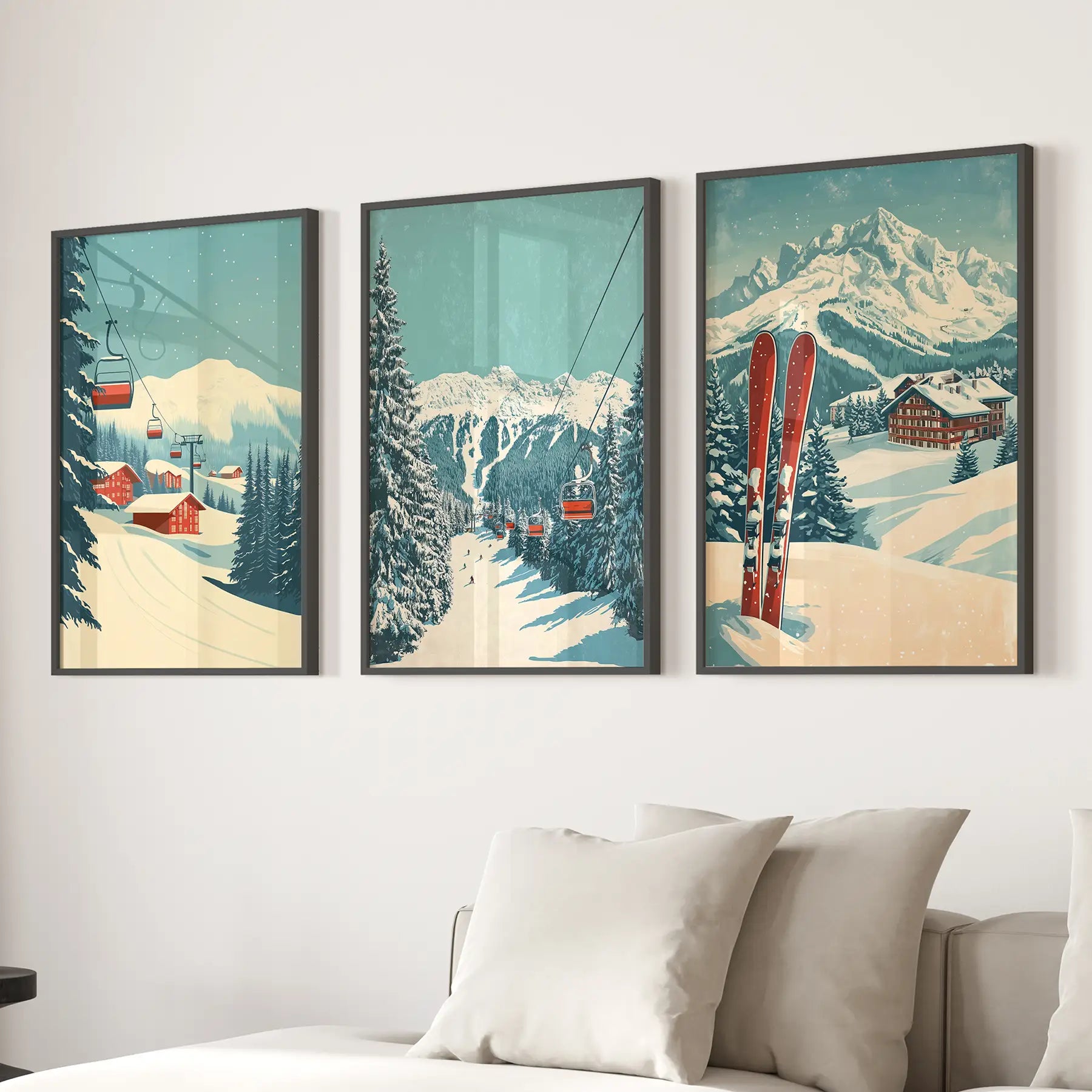 Vintage Winter Landscape Ski Wall Art Decor Print