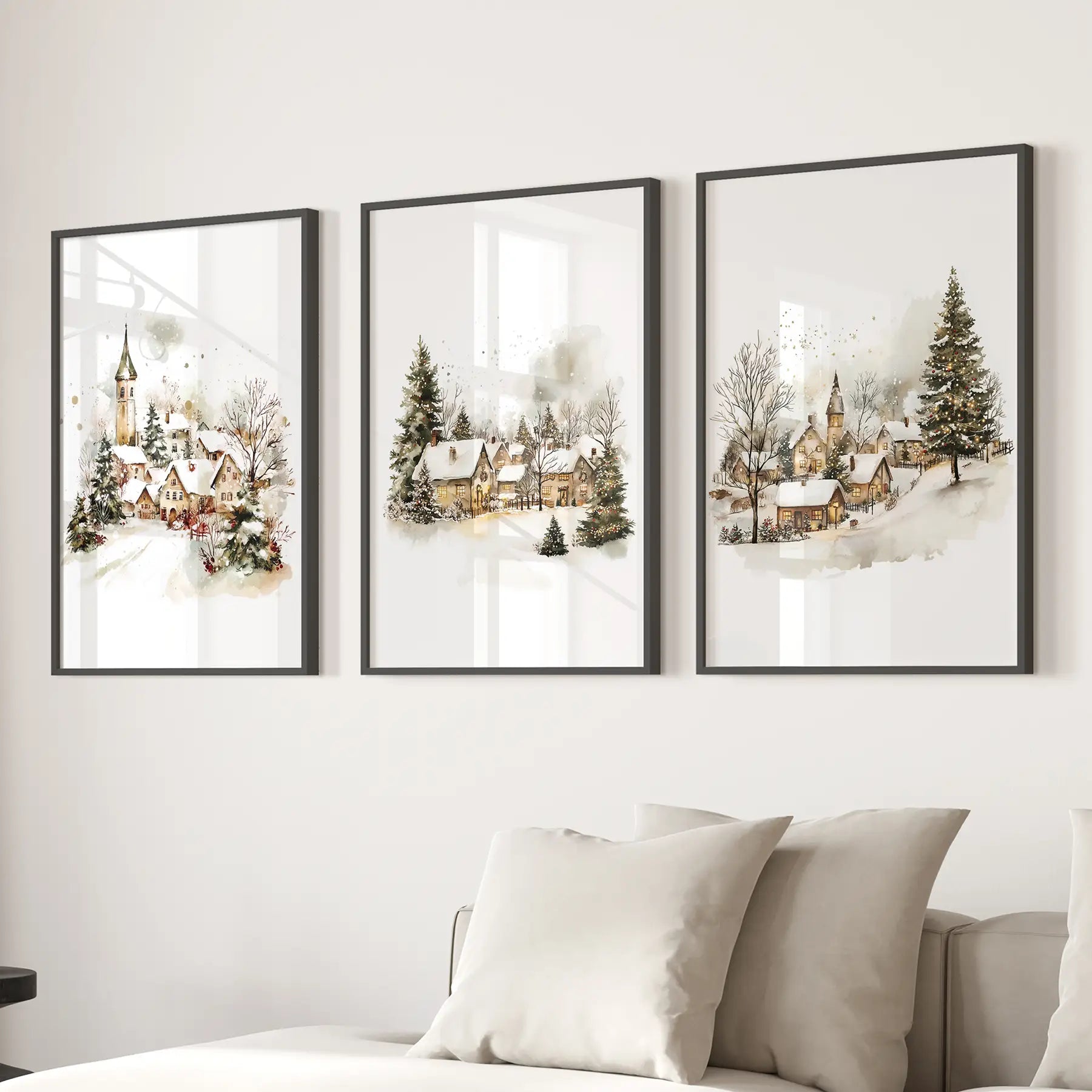 Vintage Snowy Christmas Set of 3 Wall Decor Prints
