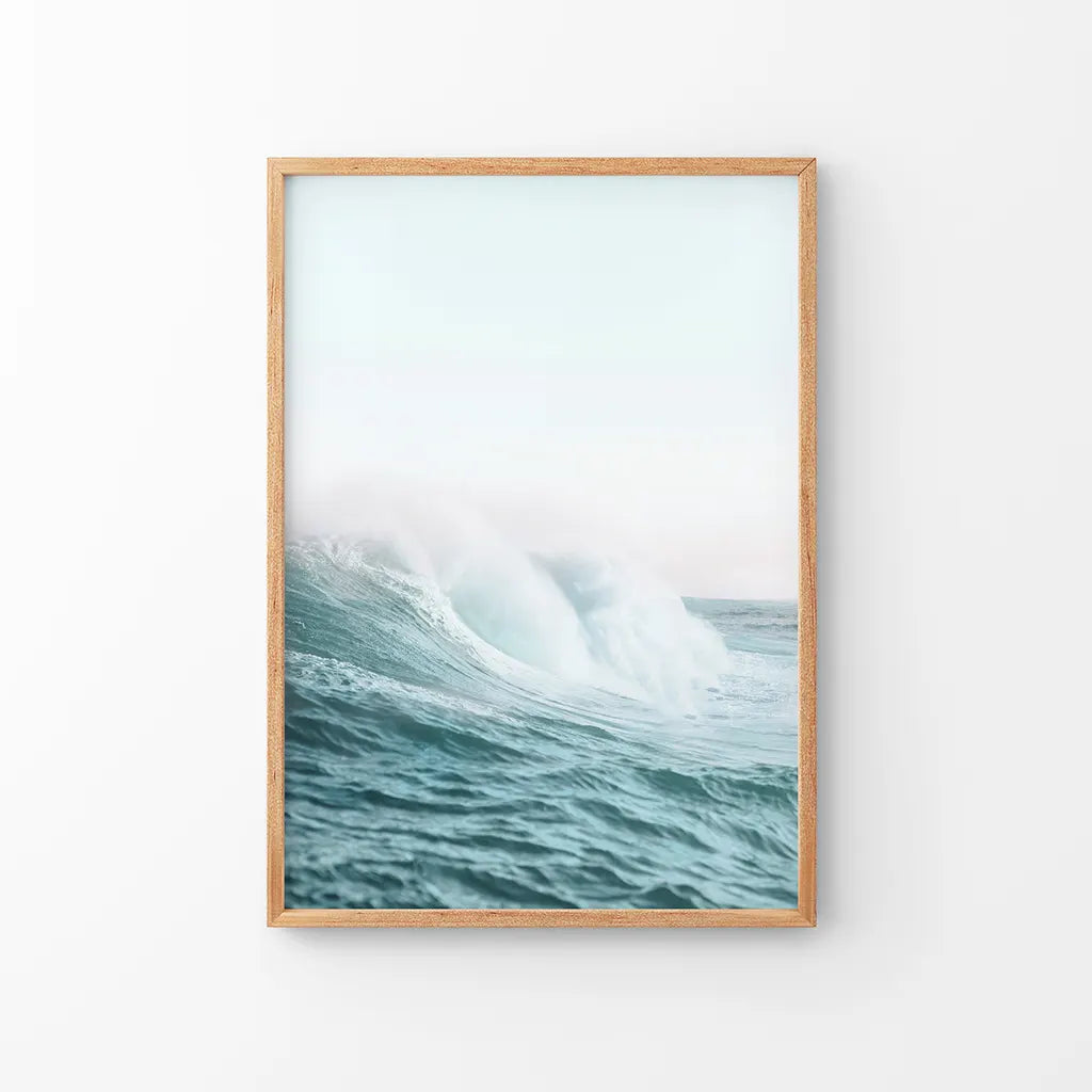 Large Pastel Blue Ocean Waves Print. Nautical Theme