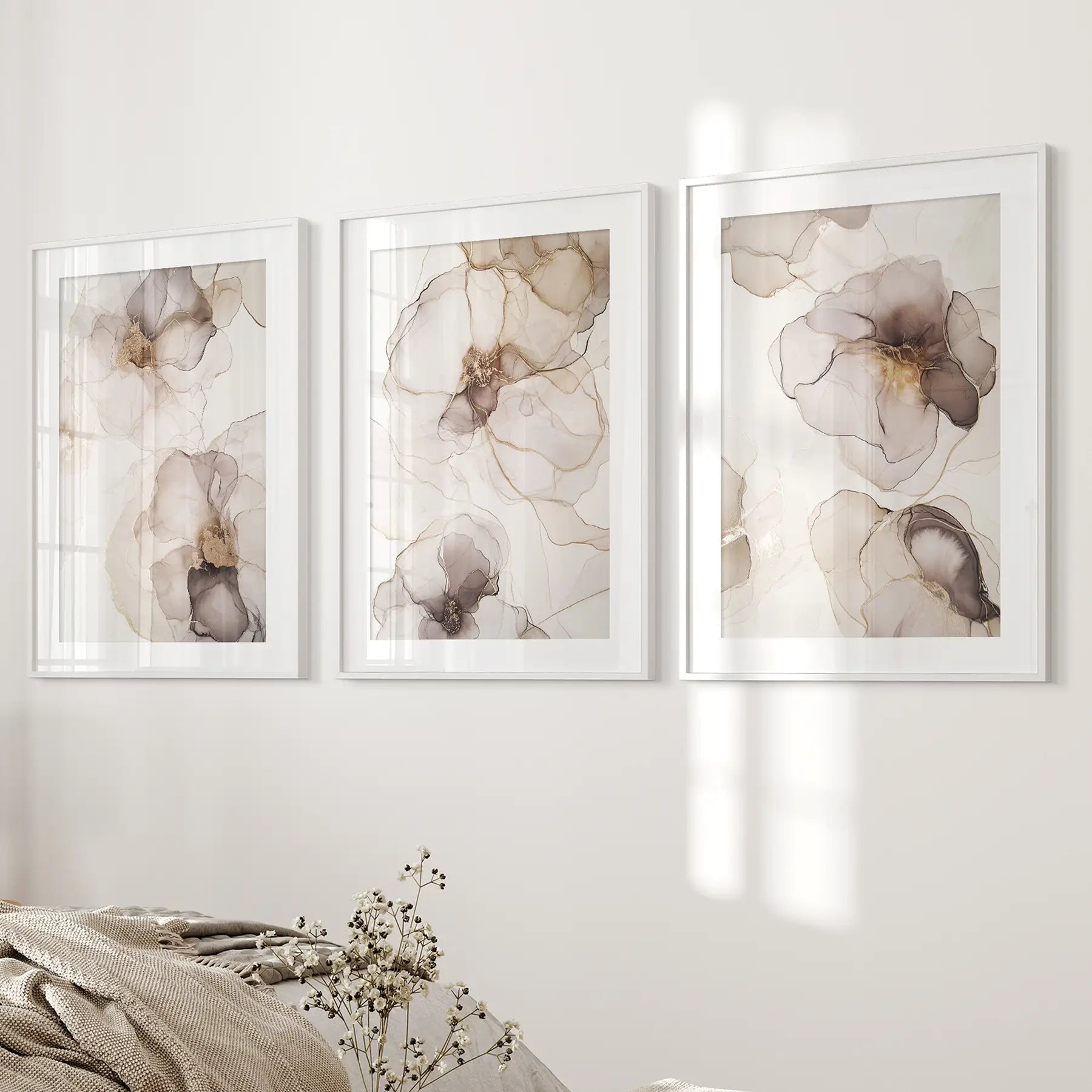 Watercolor Floral Abstract. Modern 3 Piece Wall Decor