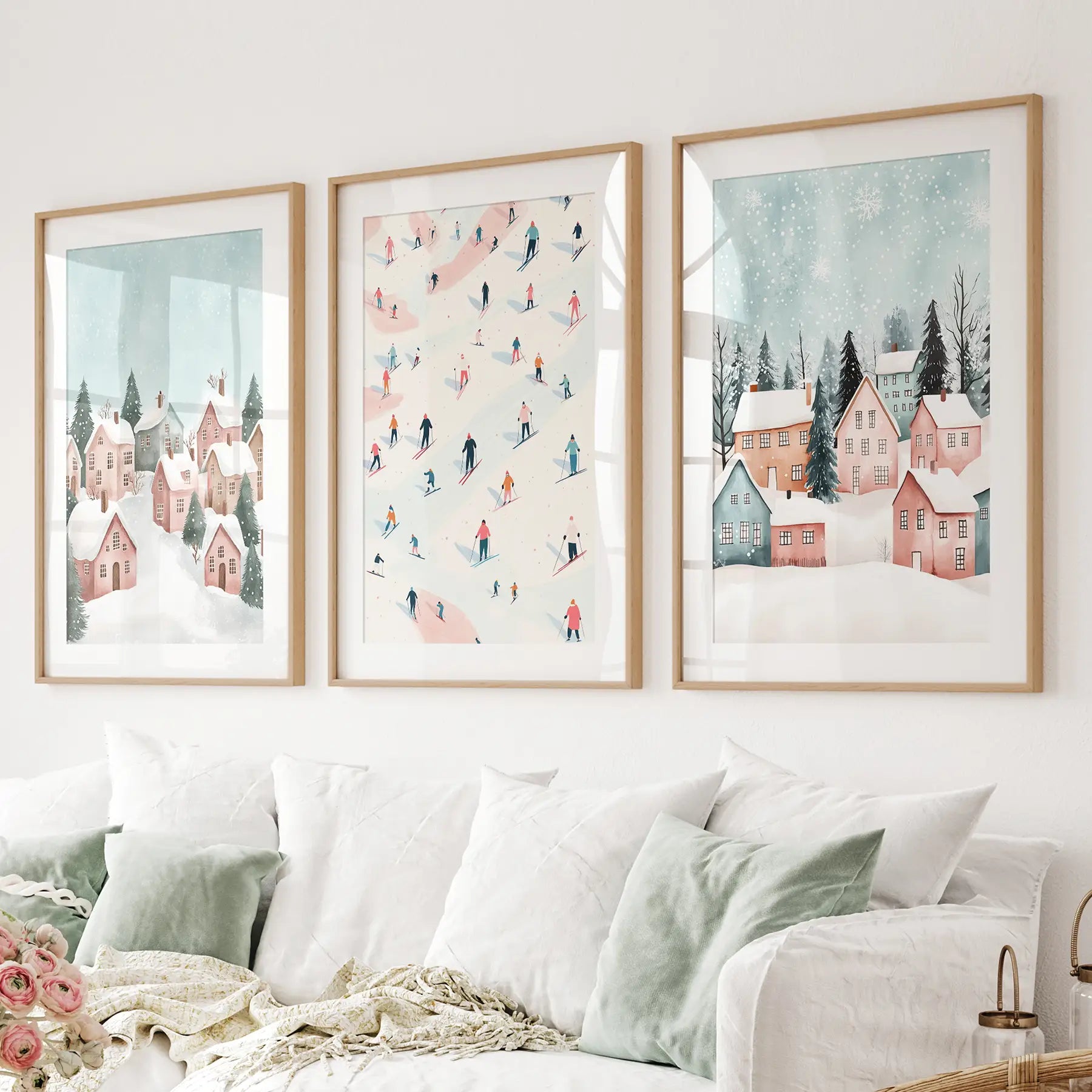 Cute Winter Village Christmas Art Decor Prints