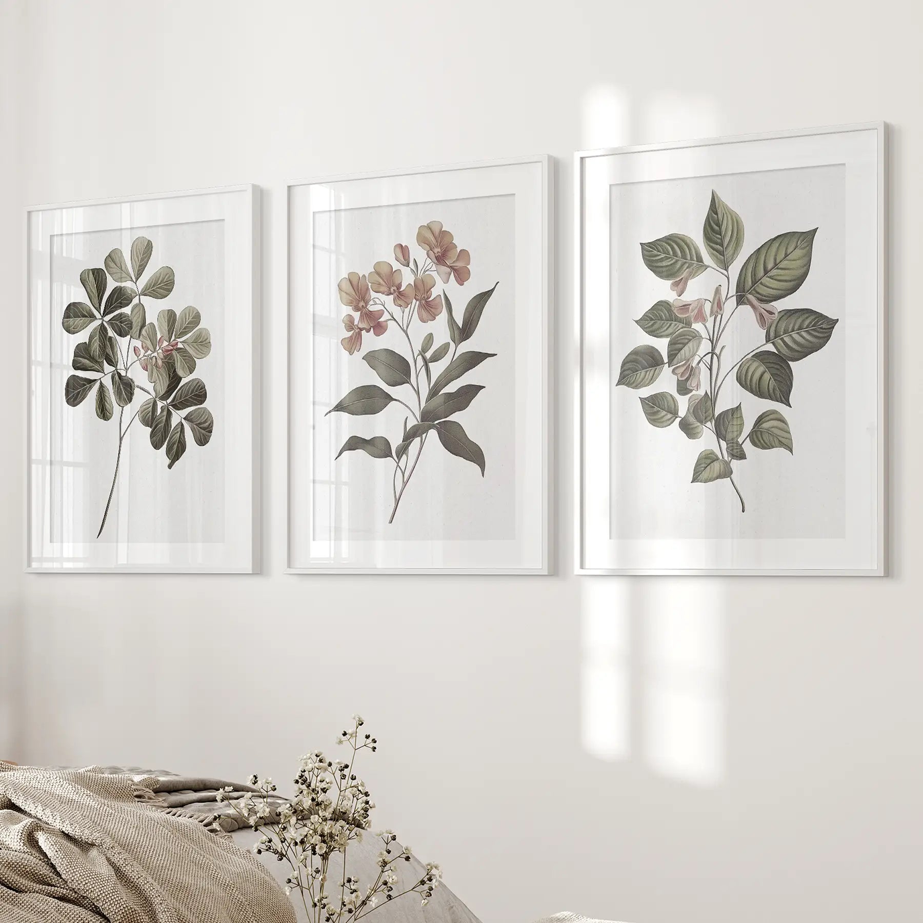 Rustic Botanical Wall Art. Vintage Flowers Prints