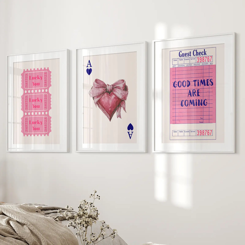 Preppy Pink Girly Poster Set of 3 Wall Art Decor