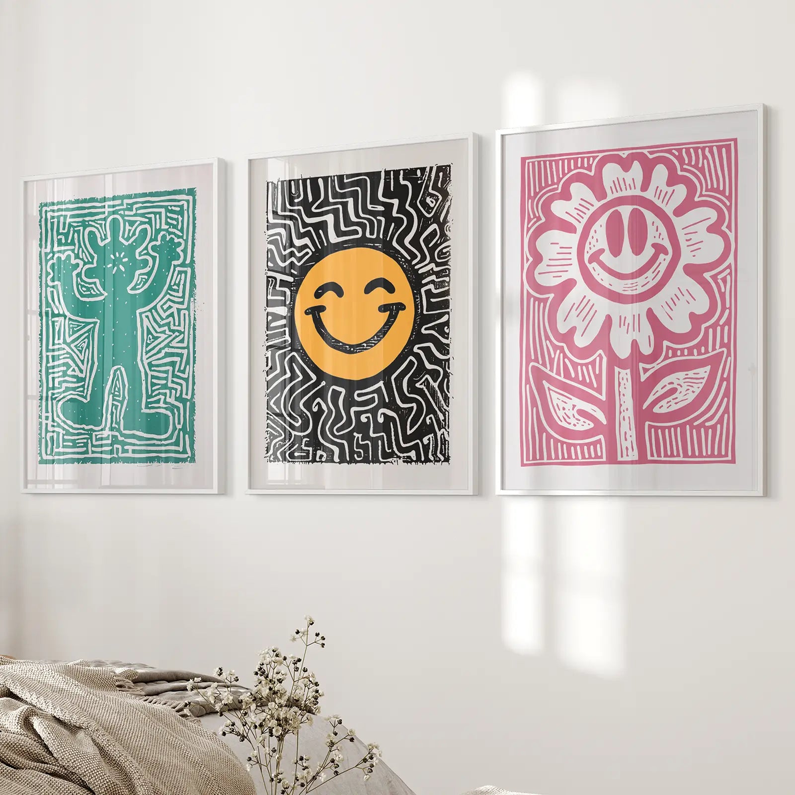 Funky Wall Art. Groovy Poster. Trendy Decor Set