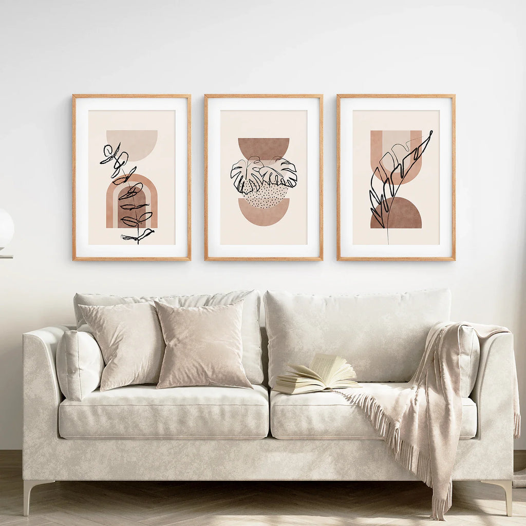 Abstract Watercolor Set of 3 Boho Prints. Tropical Leaves