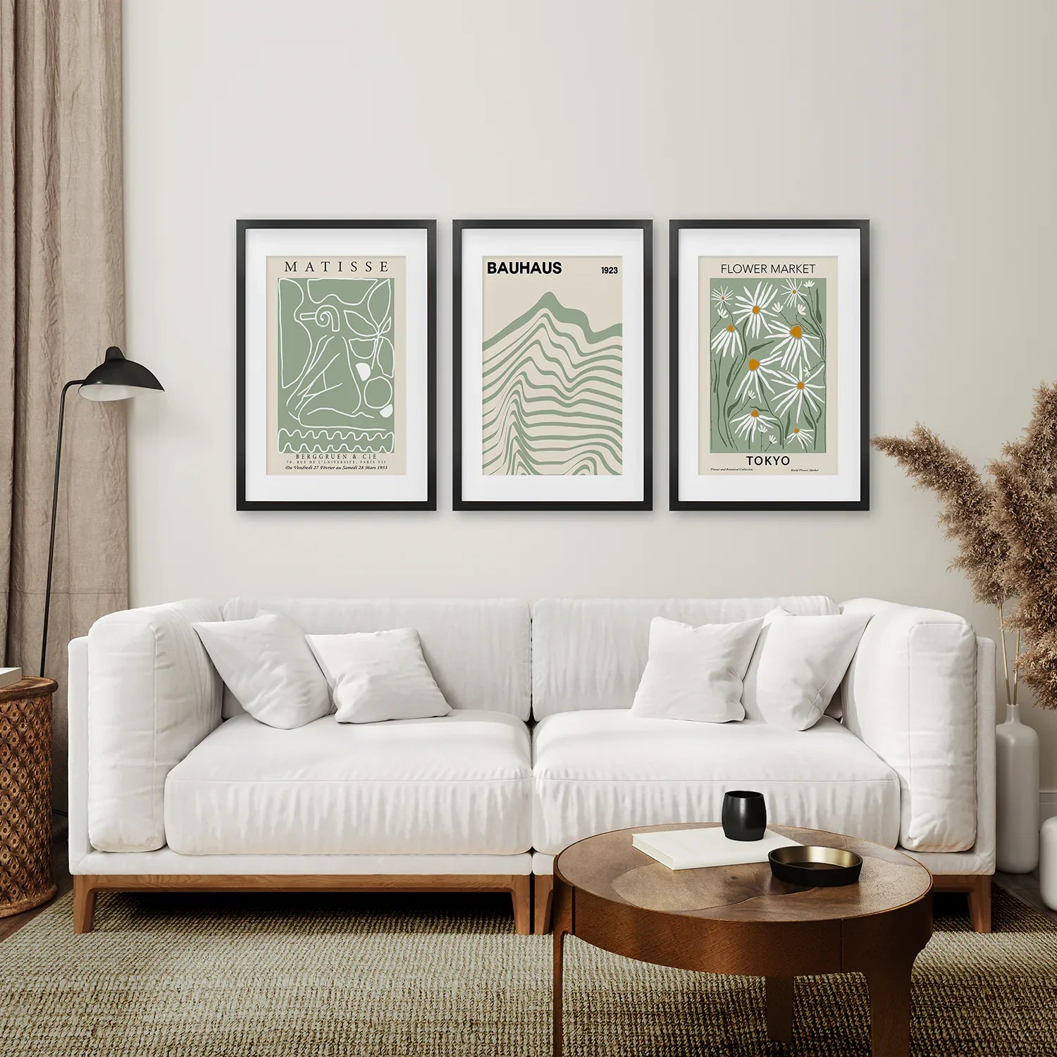 Sage Green Modern Wall Art Set of 3 Prints