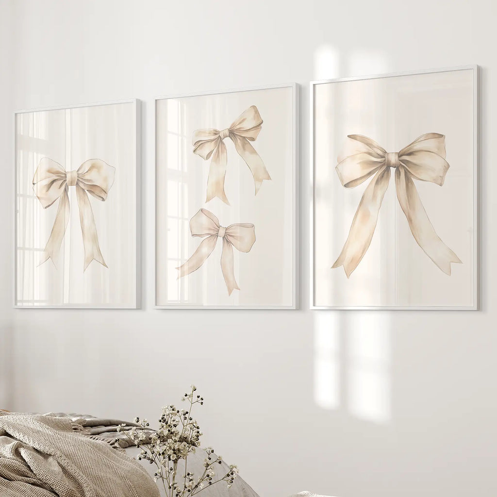 Trendy Aesthetic Bows Nursery Wall Art Set Poster