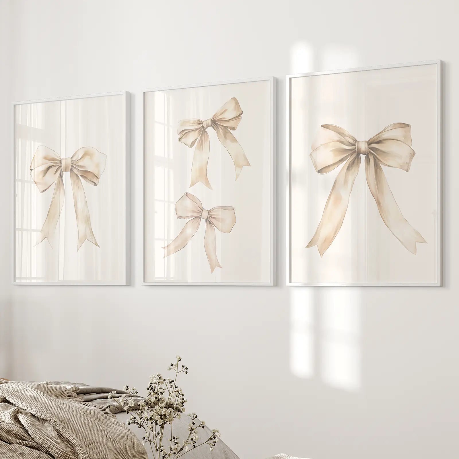 Trendy Aesthetic Bows Nursery Wall Art Set Poster