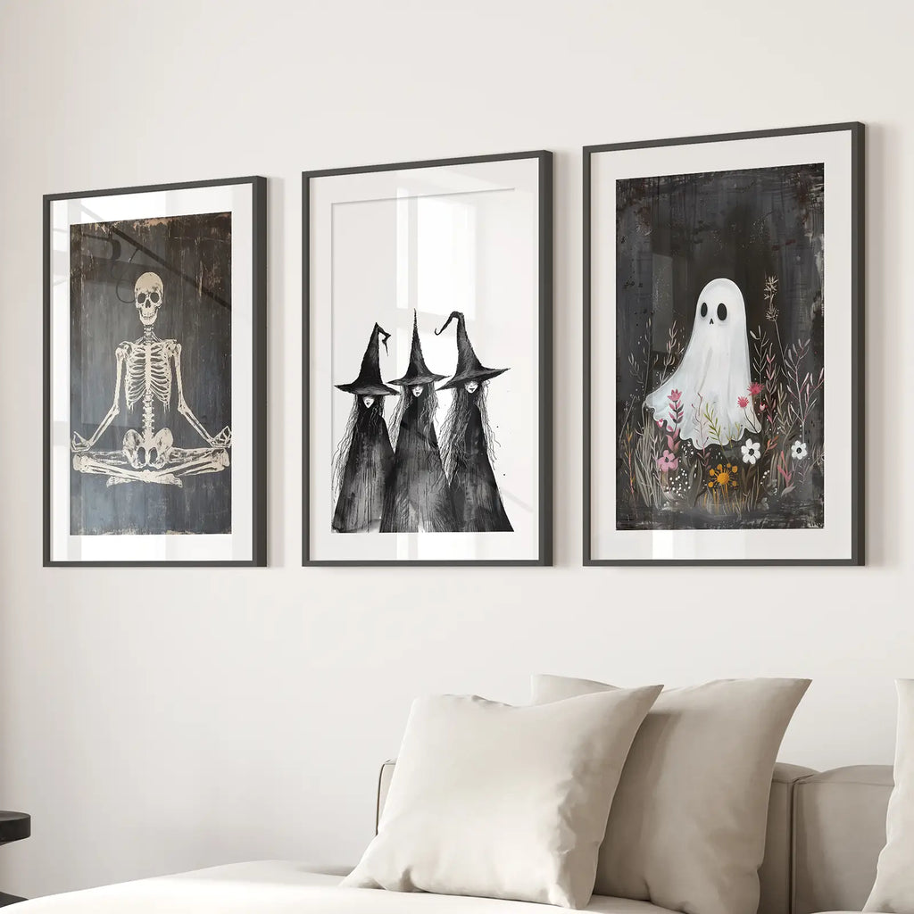 Dark Halloween Witches Wall Art Decor Print Set