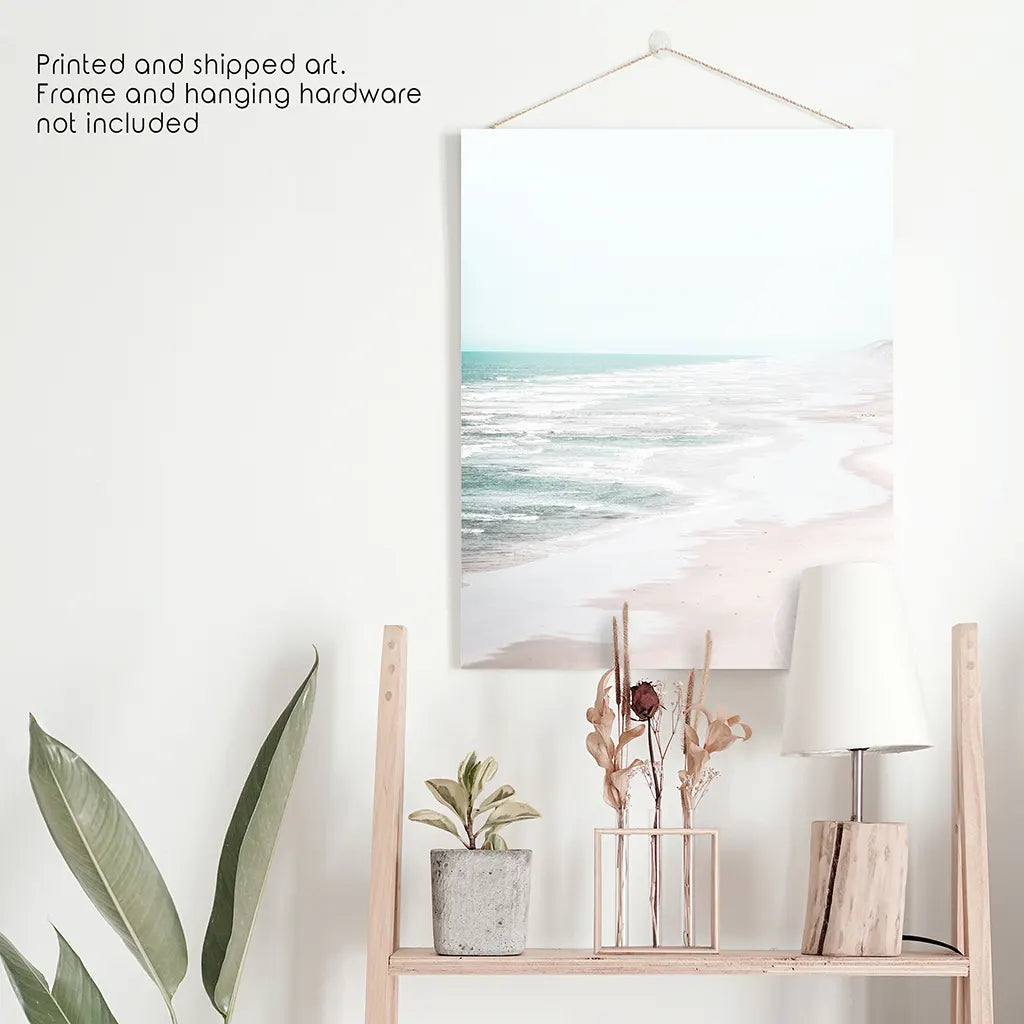 Beige Coastal Beach Wall Art Print. Ocean Waves