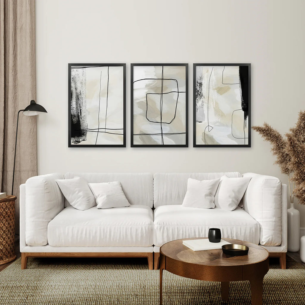 Black and Beige Minimalist Set of 3 Pieces. Nordic Abstract Style
