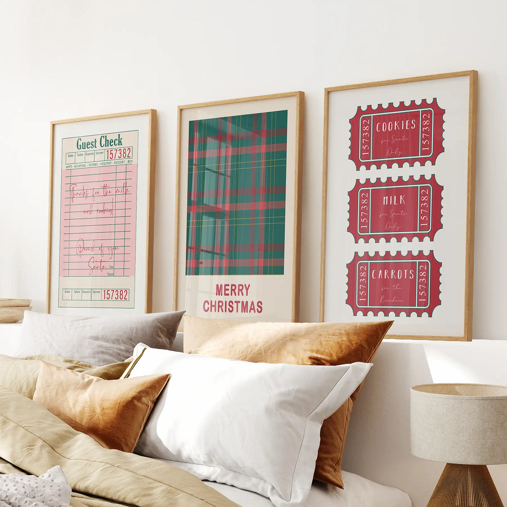 Christmas Wall Art Set. Guest Check, Santa Tickets
