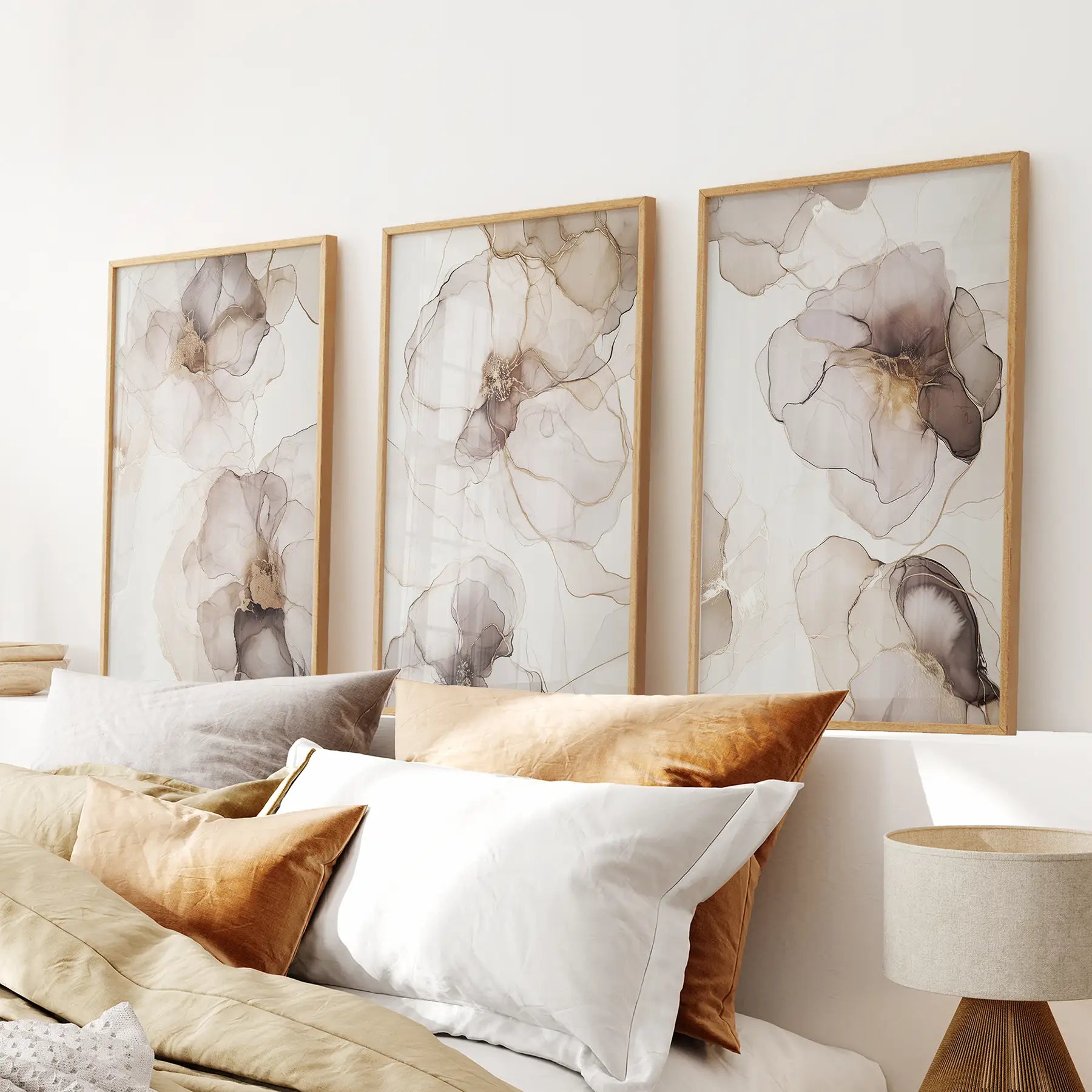 Watercolor Floral Abstract. Modern 3 Piece Wall Decor