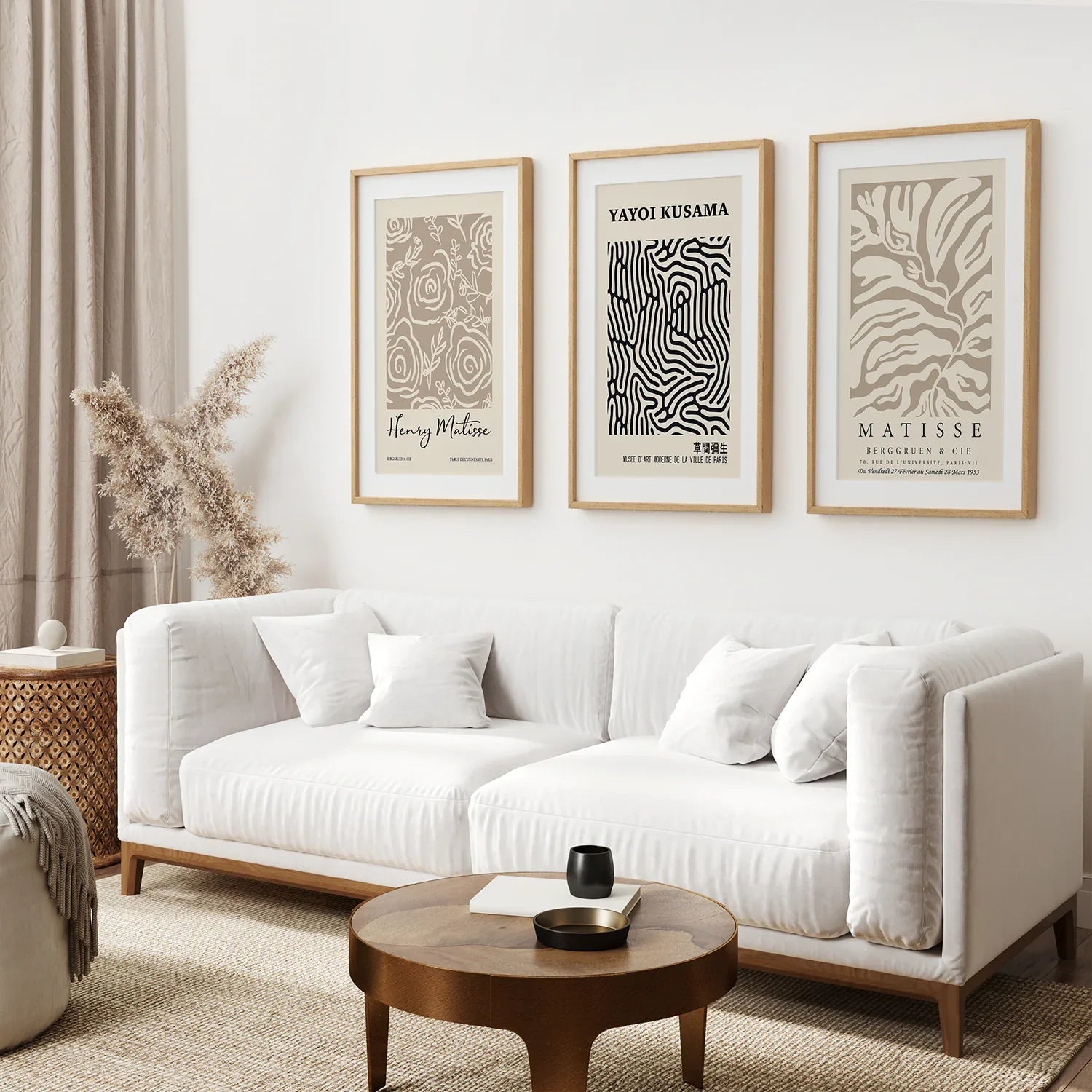 Set of 3 Pastel Beige Prints. Henri Matisse and Yayoi Kusama