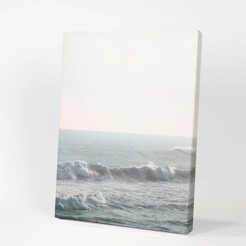 Pink Sunset and Ocean Waves Print. Coastal Wall Art