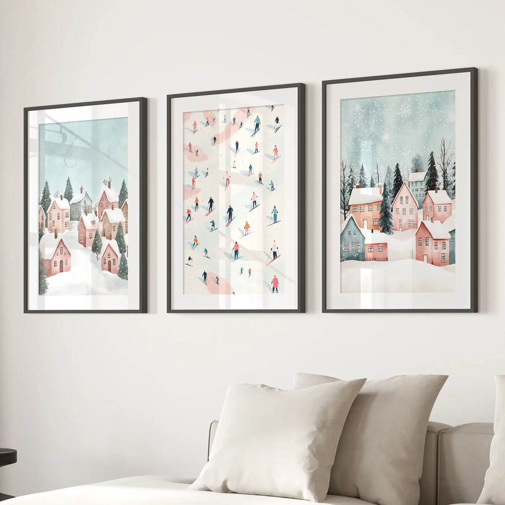 Cute Winter Village Christmas Art Decor Prints