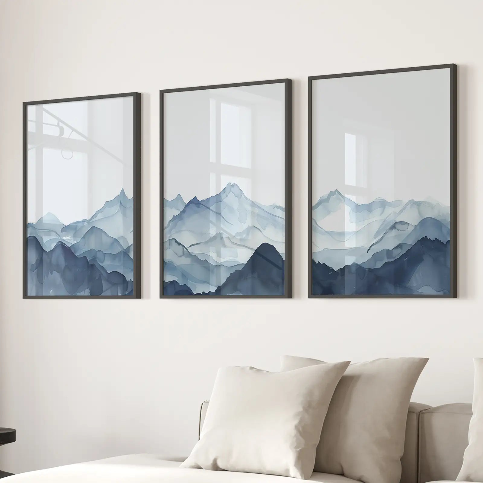 Blue Abstract Watercolor Mountain 3 Piece Decor