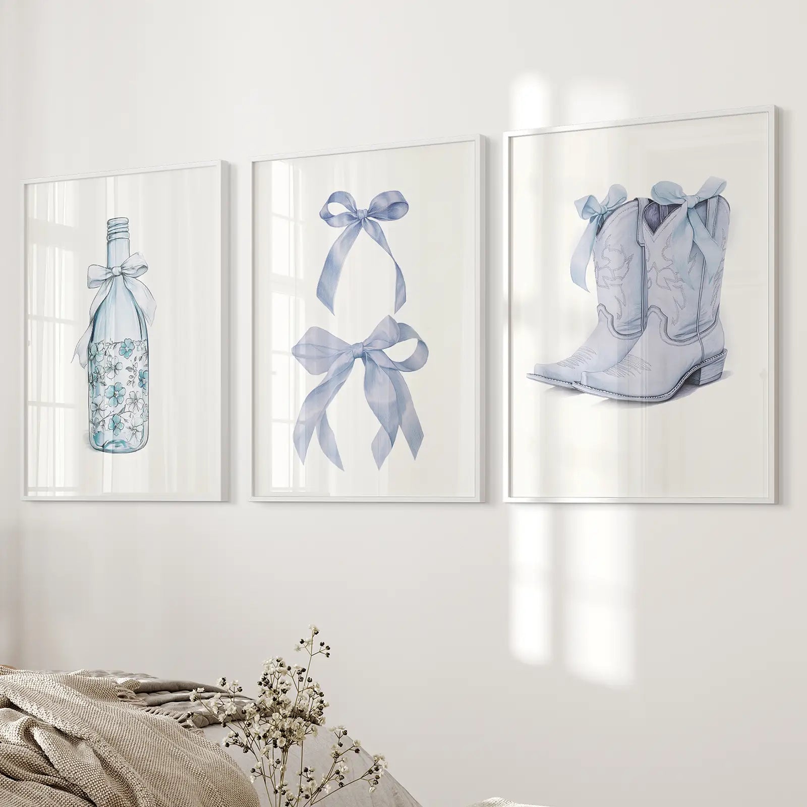 Preppy Aesthetic Dorm Decor Blue Wall Art Prints