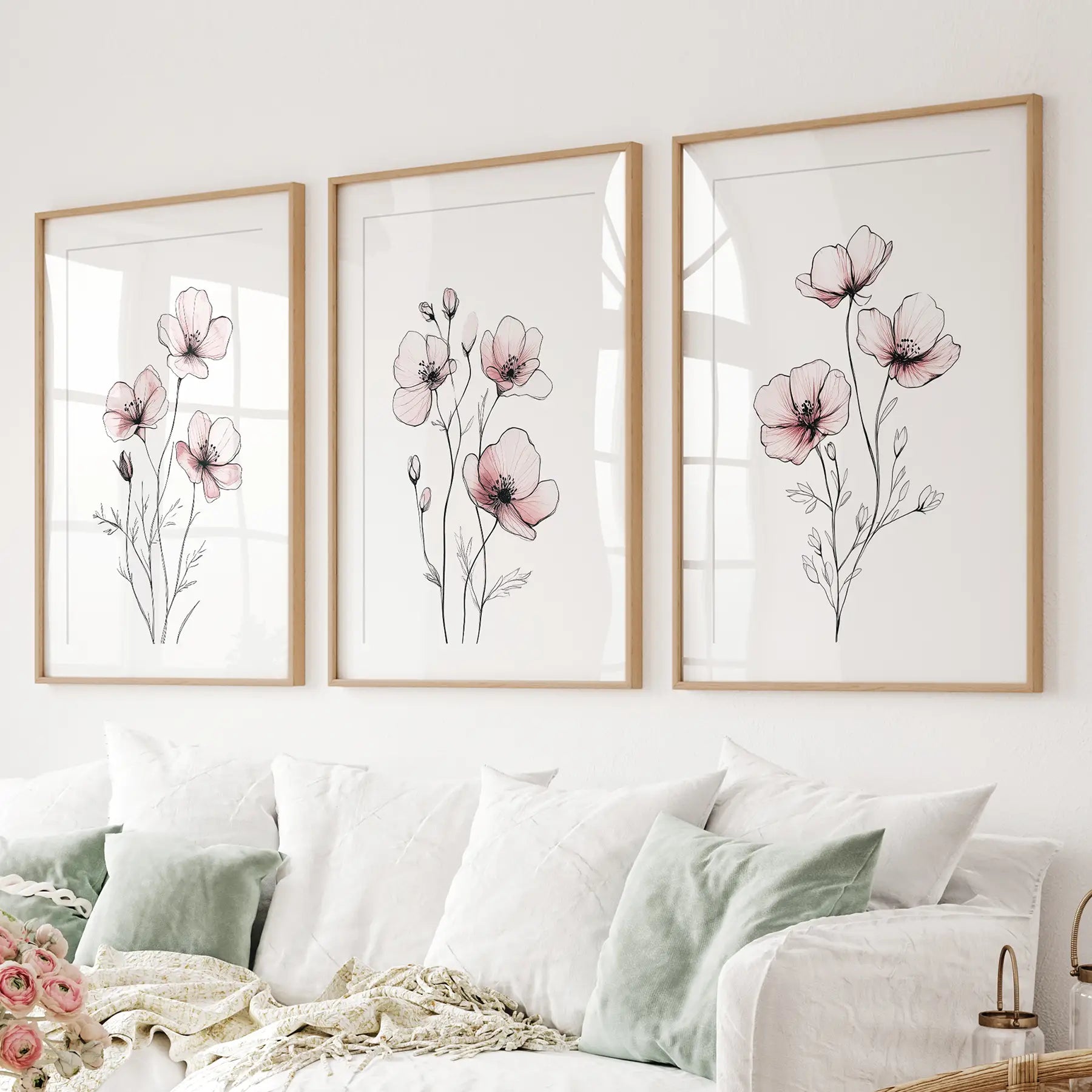 Floral Minimalist Art Posters. 3 Piece Wall Decor