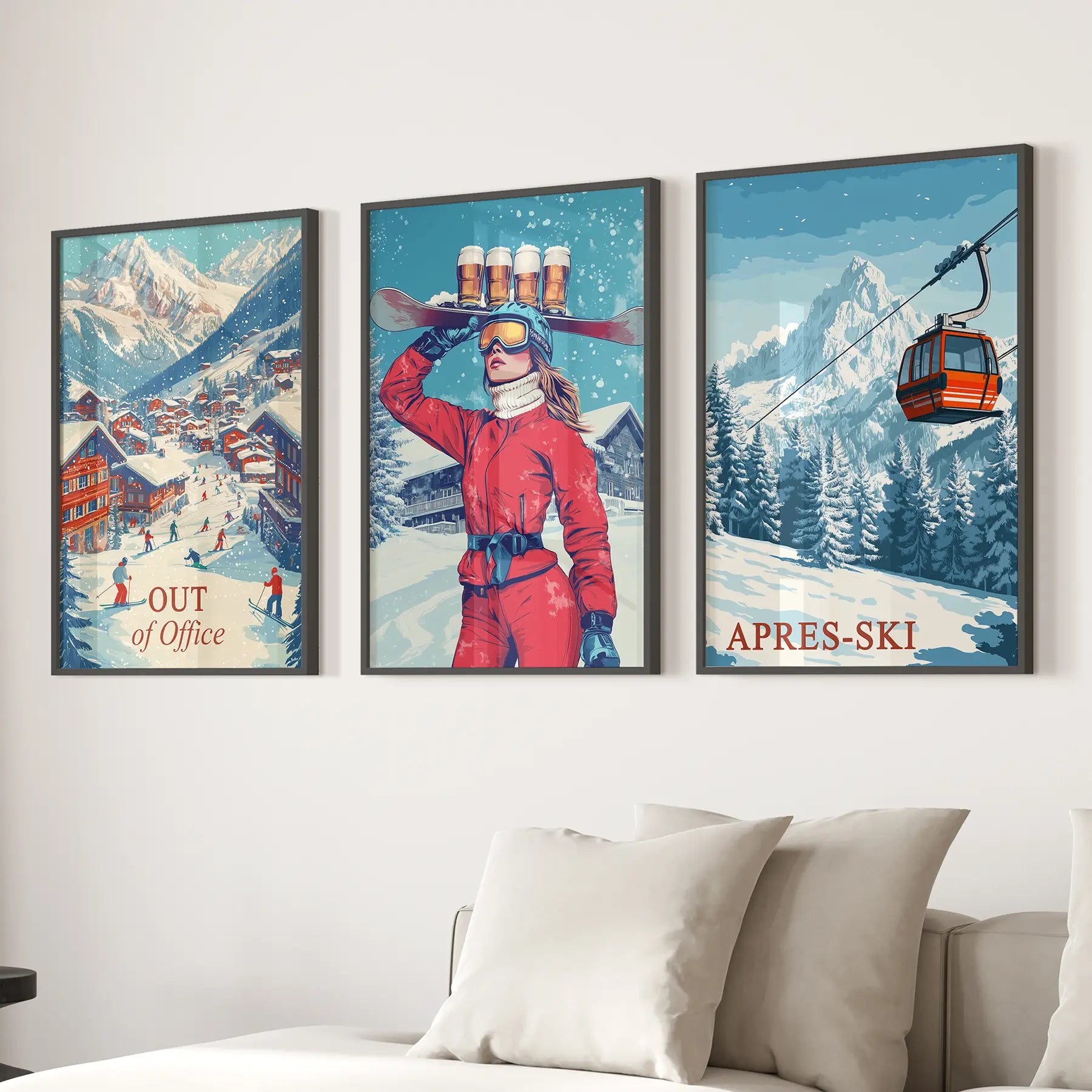 Vintage Apres Ski Resort Set of 3 Prints. Winter Sports Decor