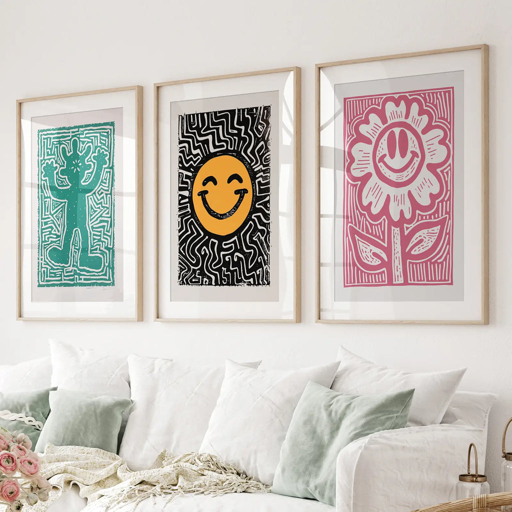 Funky Wall Art. Groovy Poster. Trendy Decor Set